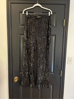 No Boundaries Black Sequin Flare Pants